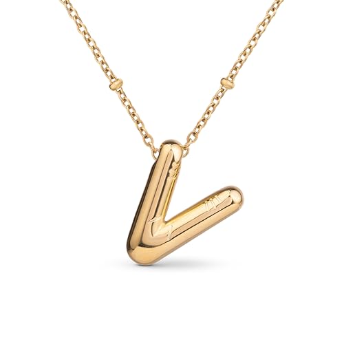 Amberta Buchstaben Kette Gold Initialen für Frauen Teenager Geschenke | 18K Vergoldet Buchstaben Anhänger Blasen: Initialen Kette V von Amberta