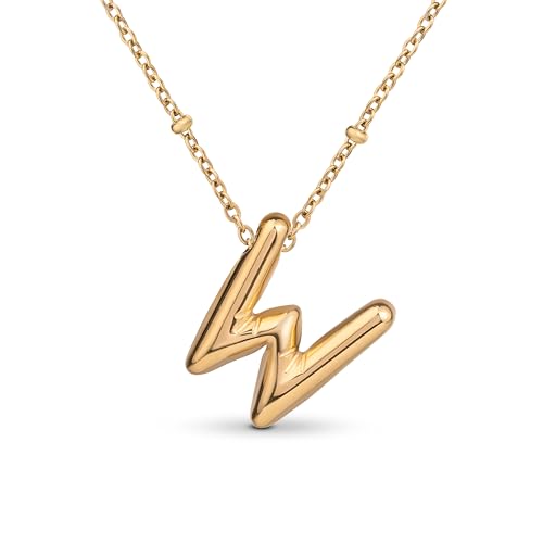 Amberta Buchstaben Kette Gold Initialen für Frauen Teenager Geschenke | 18K Vergoldet Buchstaben Anhänger Blasen: Initialen Kette W von Amberta