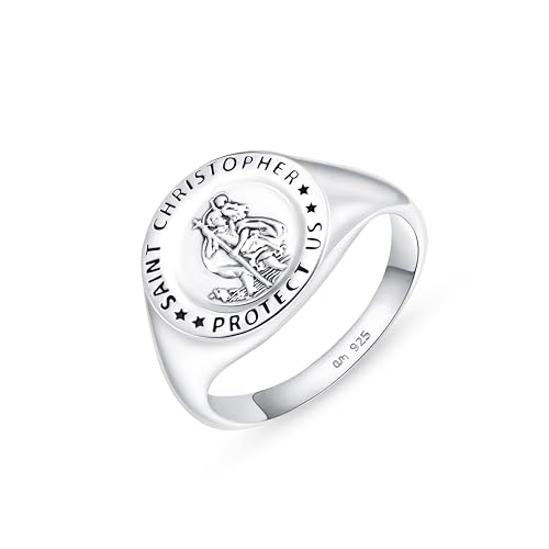 Amberta Christlicher Ring Herren Sterling Silber 925 | Kleiner Finger Ring Herren | Siegelring Für Herren Silber | Herren Ring Religiös:Christlicher Ring Sterling Silber Ringgröße 68,8 von Amberta