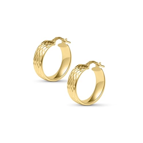 Amberta Damen 925 Sterling Silber Dicke Ohrringe: Gold Gehämmerte Ohrringe 15 mm von Amberta