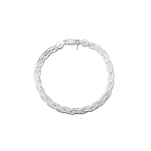 Amberta Damen 925 Sterling Silber Kettenarmband 5 mm Fischgrätenmuster Design Länge 19 cm: Silber von Amberta