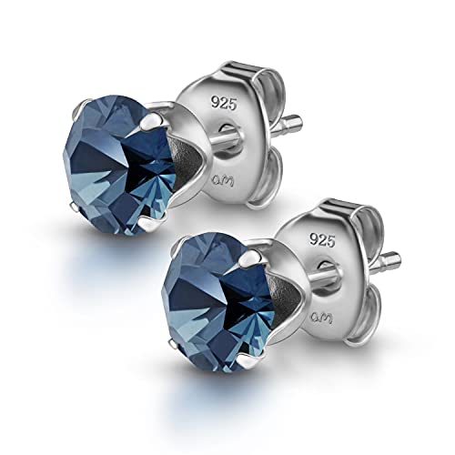 Amberta Damen 925 Sterling Silber Lumini Kristallen Blaue kollektion Ohrstecker: Dunkles Denim Blau von Amberta