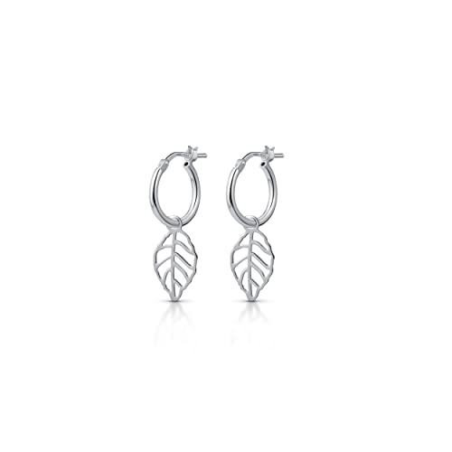 Amberta Damen Creolen Baumeln Ohrringe aus 925 Sterling Silber: Blatt Charme Creolen von Amberta