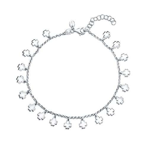 Amberta Damen Fußkettchen mit Anhängern aus 925 Sterling Silber: Kleeblatt - 22 + 3 cm von Amberta