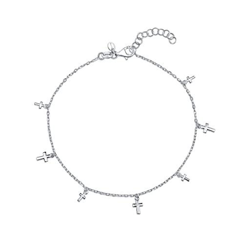 Amberta Damen Fußkettchen mit Anhängern aus 925 Sterling Silber: Kreuze - 22 + 3 cm von Amberta