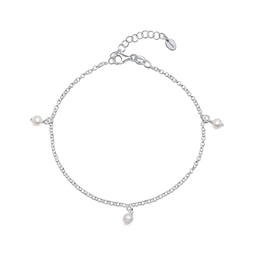 Amberta Damen Fusskette aus 925 Sterling Silber mit Perle: 4-5 mm Fusskette mit Perlen Anhänger 25 cm von Amberta