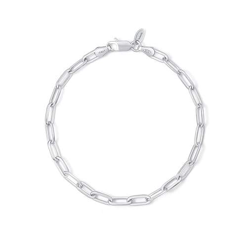 Amberta Damen Herren Echt Büroklammer Armband aus Sterling Silber | Italienisches Armband Charms Silber |Gliederarmband Silber Büroklammer Armband: 3,6 mm Armband Silber 18 cm von Amberta