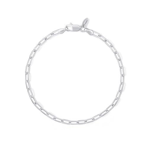 Amberta Damen Herren Echt Büroklammer Armband aus Sterling Silber | Italienisches Charms Gliederarmband | 3 mm, 19 cm von Amberta