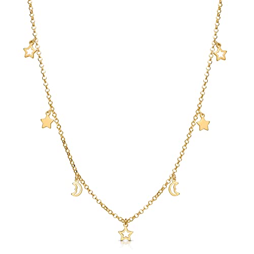 Amberta Damen Himmlisch Halsband aus 925 Sterling Silber: 18 Karat Vergoldete Mond und Sterne Halskette von Amberta