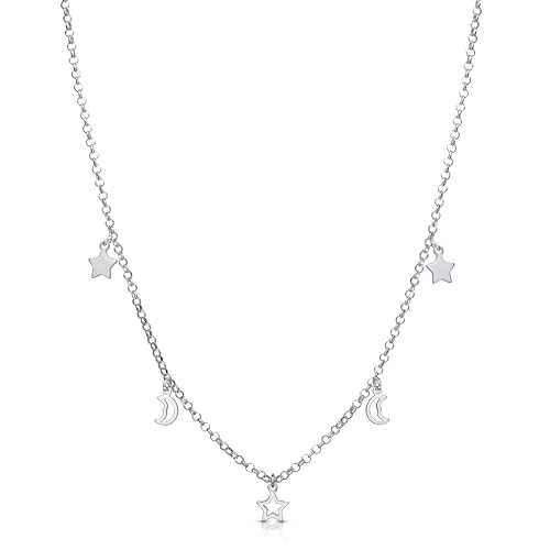 Amberta Damen Himmlisch Halsband aus 925 Sterling Silber: Mond und Sterne Halskette von Amberta