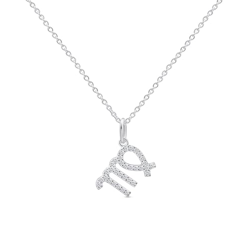 Amberta Damen Kette Sternzeichen mit Zirkonia aus 925 Sterlingsilber - Halskette Silber Sternzeichen: Jungfrau Kette Silber von Amberta
