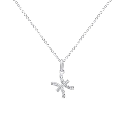 Amberta Damen Kette Sternzeichen mit Zirkonia aus 925 Sterlingsilber - Halskette Silber Sternzeichen: Kette Fische Silber von Amberta