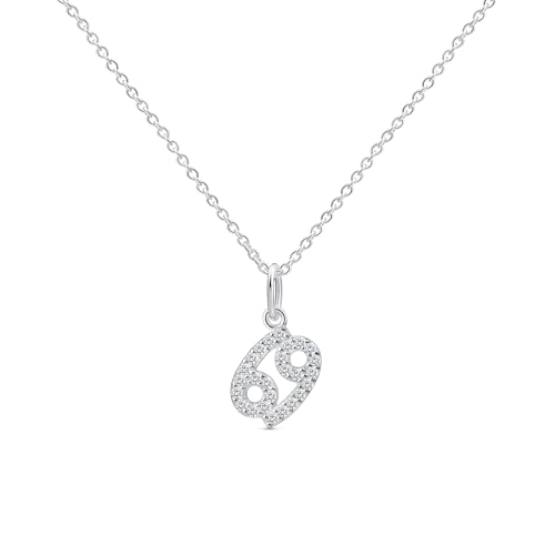 Amberta Damen Kette Sternzeichen mit Zirkonia aus 925 Sterlingsilber - Halskette Silber Sternzeichen: Kette Krebs Silber von Amberta