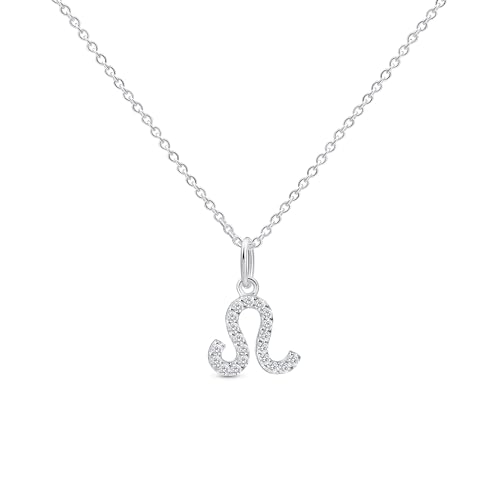 Amberta Damen Kette Sternzeichen mit Zirkonia aus 925 Sterlingsilber - Halskette Silber Sternzeichen: Kette Silber Löwe von Amberta