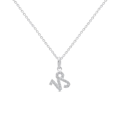 Amberta Damen Kette Sternzeichen mit Zirkonia aus 925 Sterlingsilber - Halskette Silber Sternzeichen: Steinbock Kette Silber von Amberta