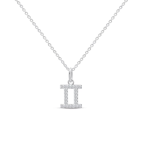 Amberta Damen Kette Sternzeichen mit Zirkonia aus 925 Sterlingsilber - Halskette Silber Sternzeichen: Zwilling Kette Silber von Amberta