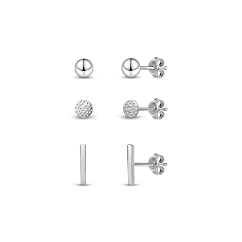 Amberta Damen Minimalistische Ohrstecker Set aus 925 Sterling Silber: Kugel, Gehämmerter Kreis und Stangen Set von Amberta