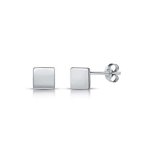 Amberta Damen Minimalistische Ohrstecker aus 925 Sterling Silber: Silber Polierte Quadratische Ohrstecker von Amberta