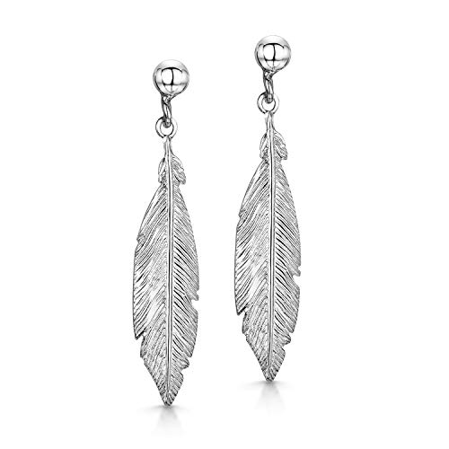 Amberta Damen Natur Hängende Ohrringe aus 925 Sterling Silber: Boho Feder von Amberta