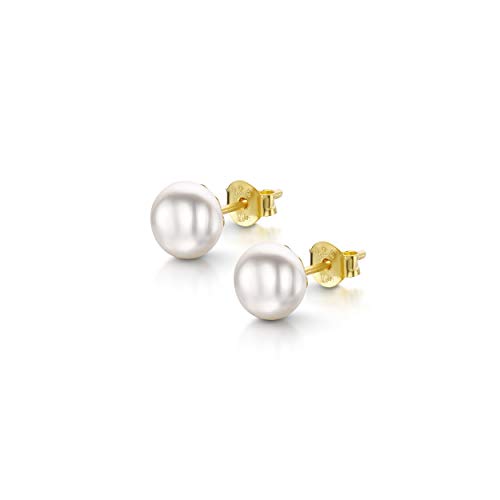 Amberta Damen Ohrringe aus 925 Sterling Silber mit Perlen: 6-7 mm Weiße Perle - 18K Vergoldet von Amberta