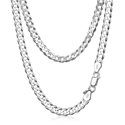 Amberta 925 Sterling Silber Halskette Herren Kubaner Kette, Italienische Miami Panzerkette: 5 mm Herren Kette 45 cm von Amberta