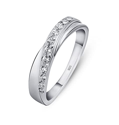 Amberta Damen Ring aus Sterling Silber Gekreutzter Hochzeitsring Zirkonium Steine Spirales Design: Innen Umfang - Größe 50 mm von Amberta
