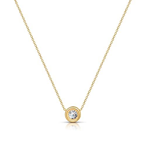 Amberta Damen Solitär Halskette aus 925 Sterling Silber mit AAA Zirkonia: 18 Karat Vergoldetes Silber CZ Simulierte Diamant Halskette Amberta Damen Solitär Halskette aus 925 Sterling Silber mit AAA Zirkonia: 18 Karat Vergoldetes Silber CZ Simulierte Diamant Halskette von Amberta