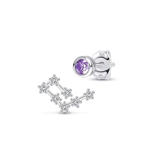 Amberta Sternzeichen Ohrringe Damen - Asymmetrische Ohrstecker in Sterling Silber 925 - Februar Amethyst von Amberta
