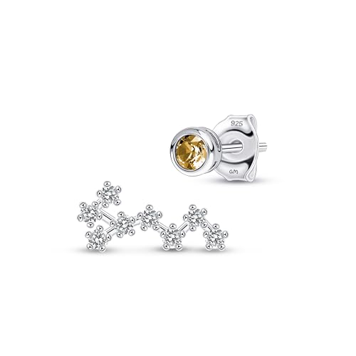 Amberta Damen Sternzeichen Ohrringe Asymmetrische Ohrstecker Silber 925 | Sterling Silber Ohrringe Damen | Sternzeichen Ohrringe Silber | Asymmetrische Ohrringe Damen: Novemner Topas Ohrstecker von Amberta