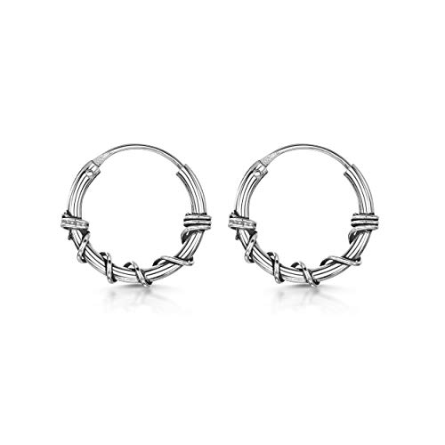 Amberta Damen Bali Creolen Ohrringen aus 925 Sterling Silber: 15 mm Verdrillte Drähte von Amberta