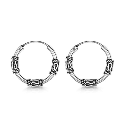 Amberta Damen Bali Creolen Ohrringen aus 925 Sterling Silber: 20 mm Muster mit Drei Drähten von Amberta