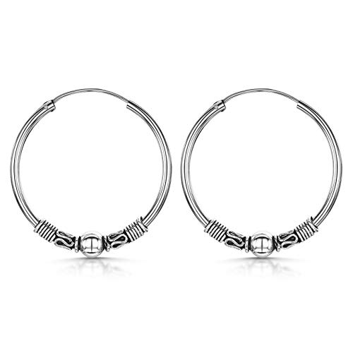 Amberta Damen Bali Creolen Ohrringen aus 925 Sterling Silber: 30 mm Kugel und Drehung von Amberta