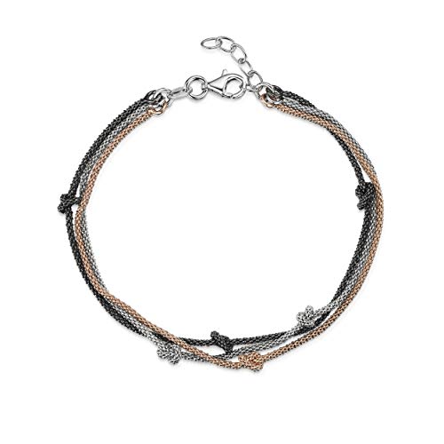 Amberta Echt 925 Sterling Silber - 1.1 mm Popcorn-Kette - Armband mit Knoten - Mehrschichtig und Mehrfarbig - Länge von 18 bis 20 cm - Einstellbare Größe von Amberta