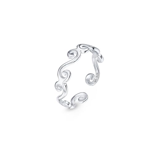Amberta 925 Sterling Silber Zehering Verstellbar Damen | Delfin Blumen Krone Blatt Fußschmuck: Wellen Zehenringe von Amberta