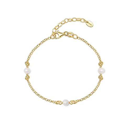 Amberta Frauen 925 Sterling Silber Süßwasser Perlen Armband: Vergoldet Perlenkette Armband mit 4-5 mm Perlen von Amberta