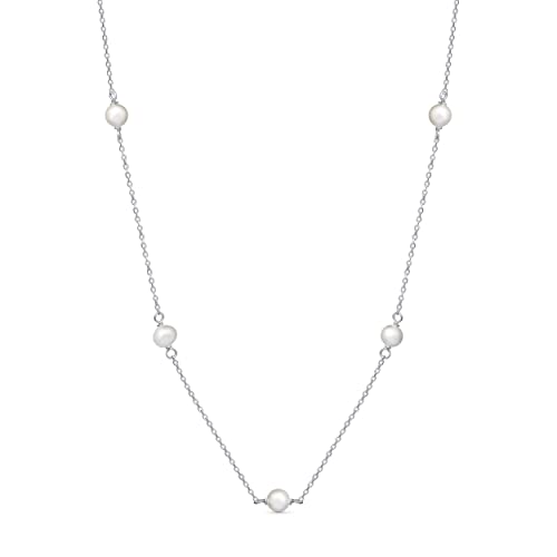 Amberta Frauen 925 Sterling Silber Süßwasser Perlen Halskette: Silber 5-6 mm Perlen Perlen Halsband von Amberta