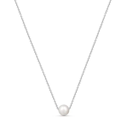 Amberta Frauen 925 Sterling Silber Süßwasser Perlen Halskette: Silber Halskette mit 9-10 mm schwimmendem Perlenanhänger von Amberta