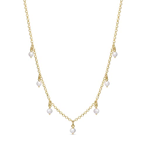 Amberta Frauen 925 Sterling Silber Süßwasser Perlen Halskette: Vergoldete 4-5 mm Perlen Charms Halskette von Amberta