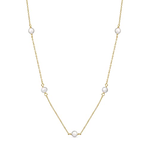 Amberta Frauen 925 Sterling Silber Süßwasser Perlen Halskette: Vergoldete 5-6 mm Perlen Perlenkette von Amberta