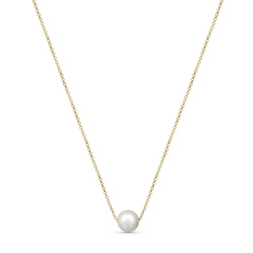 Amberta Frauen 925 Sterling Silber Süßwasser Perlen Halskette: Vergoldete Halskette mit schwimmendem 9-10 mm Perlenanhänger von Amberta