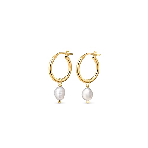 Amberta Frauen 925 Sterling Silber Süßwasser Perlen Ohrringe: Creolen mit 12 mm Perlen - Vergoldet von Amberta