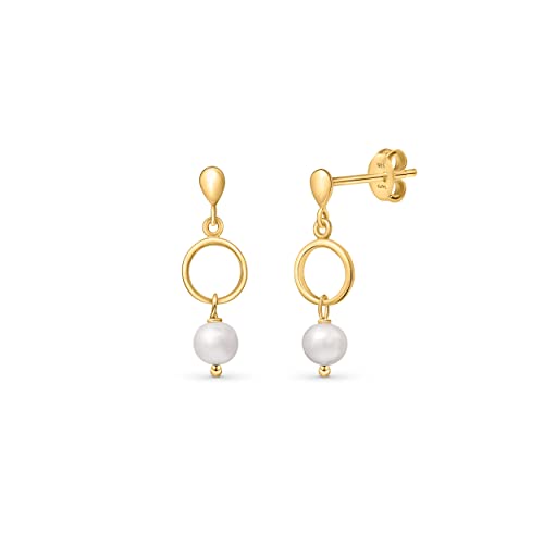 Amberta Frauen 925 Sterling Silber Süßwasser Perlen Ohrringe: Hängeohrringe mit 5 mm Perlen - Vergoldet von Amberta