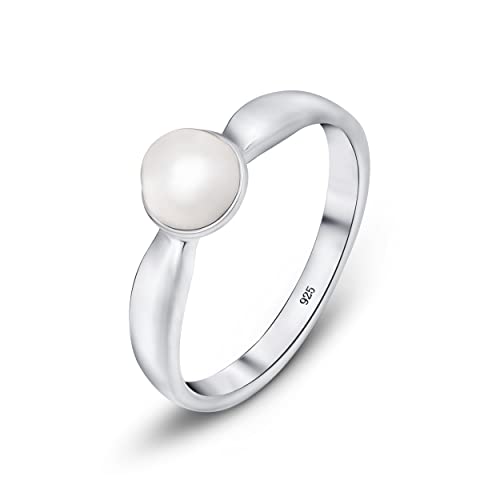 Amberta Frauen 925 Sterling Silber Süßwasser Perlen Ring: Silberringe mit Perle Größe J von Amberta