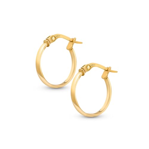 Amberta Italien 9 Karat Ohrringe Kreolen Gold für Damen | 9K Damen Ohrringe Gold 375 | Gold Creolen Damen | Creolen Echt Gold: 13 mm von Amberta