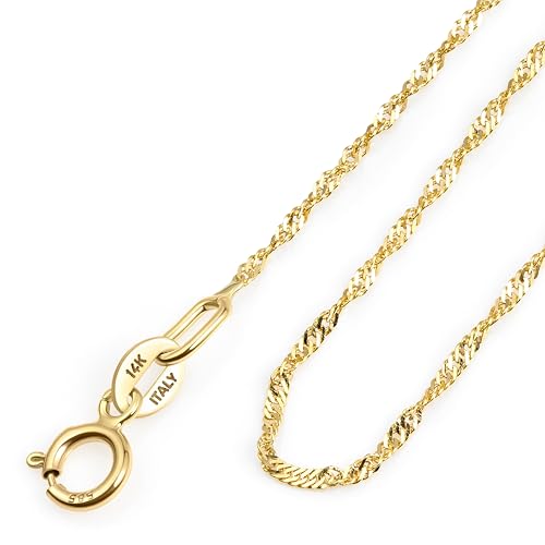 Amberta Italienische 14K 585 Echt Goldkette Damen und Herren | Dünne Box Singapur Panzer Echte Gold Kette Halsbadnd 40/45/50 cm: 14K 585 Singapurkette Gold 50 cm von Amberta