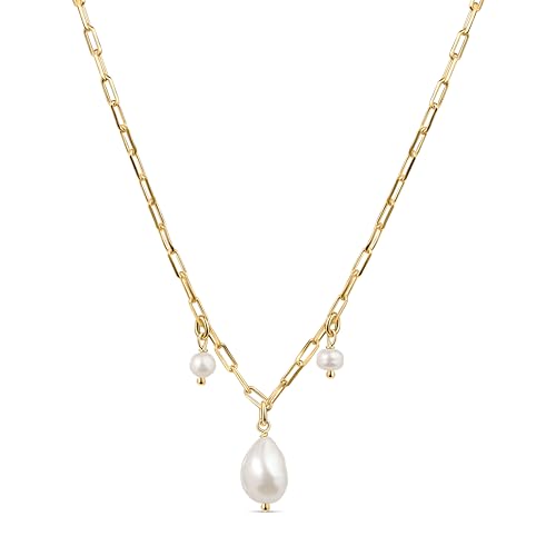 Amberta Italienische 925 Sterling Silber Damen Kette Perlen Halskette, Kette Hochzeit Braut Geschenk Verstellbare Silber Halskette Halsband Damen: Büroklammer Kette Gold | Halskette Damen Perlen von Amberta