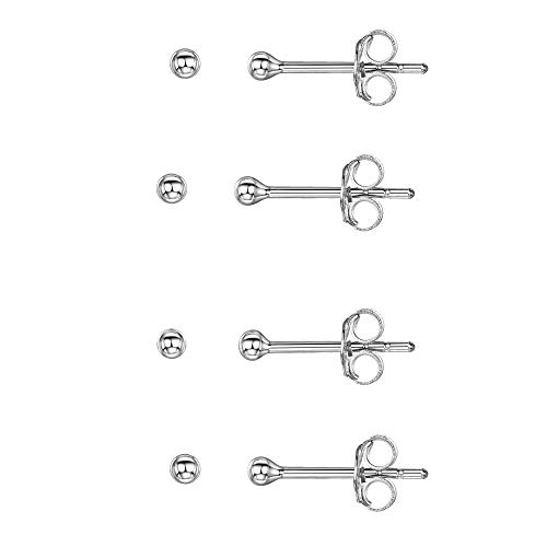 Amberta Klein Ohrstecker aus Echt 925 Sterling Silber 2 mm - Zwei Paar Mini Ohrringe für Damen - 4er Satz Ohrringe Brilliant von Amberta