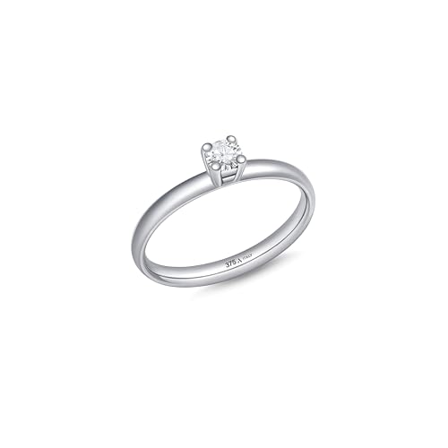 Amberta Labordiamant Ring 0,16 Karat Verlobungsring Damen Diamant Gold 9 Karat | Ring Damen Weißgold | Ehering Weißgold Damen | Verlobungsring Damen Solitär Gold, F Farbe VS1 Klarheit: Ringgröße 52.5 von Amberta