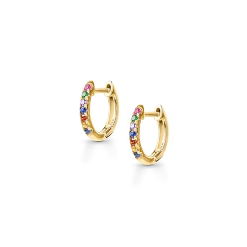 Amberta Lumini Damen 925 Sterling Gold Regenbogen Ohrringe: Gold Mehrfarben Creolen Ohrringe 10 mm von Amberta