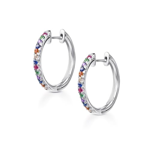 Amberta Lumini Damen 925 Sterling Silber Regenbogen Ohrringe: Silber Creolen Ohrringe mit Buntem Kristall 20 mm von Amberta